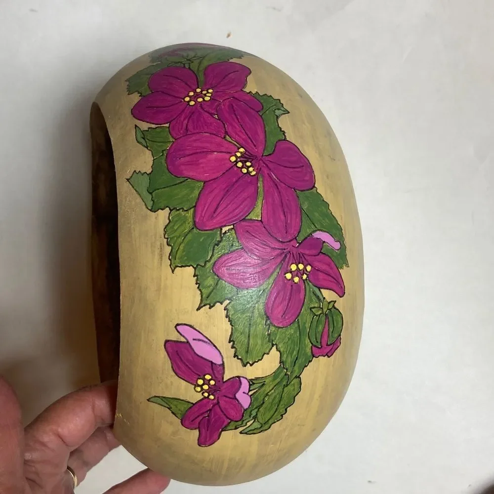 Hand-Painted Cream Floral Accent Vase with Purple Blooms
